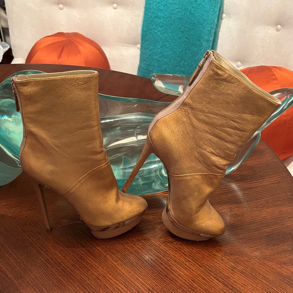 Brian Atwood Metallic Gold Heeled Boots